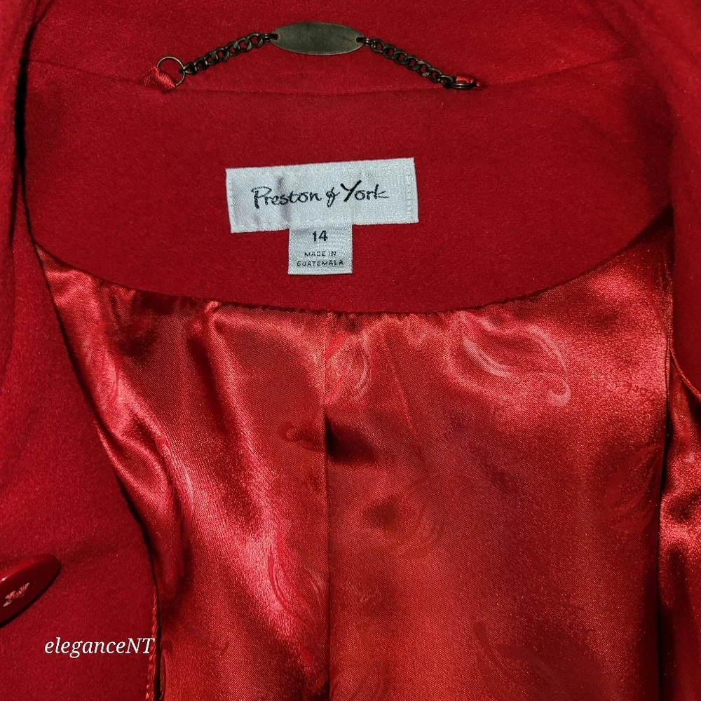 Preston & York Red Double Breasted Red Wool Coat Sz: 14 - Picture 5 of 15